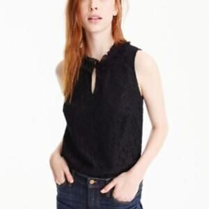 J. Crew TALL Black Lace Ruffle-Neck Sleeveless Top